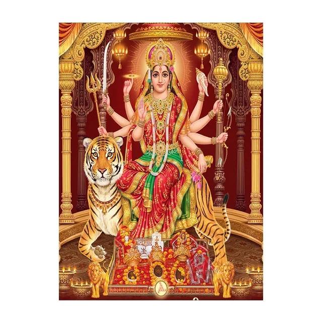 Religion Elephant God India Hinduism Ganesha Painting Canvas Durga Golden Zari Art Poster Prints Living Room Home Decor Pictures