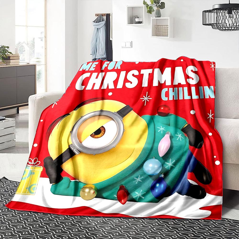 1Pc Christmas Minions Fabric Blanket Soft Throw Blanket For Home Bedroom Bed Sofa Travel Office Solid Christmas Blanket