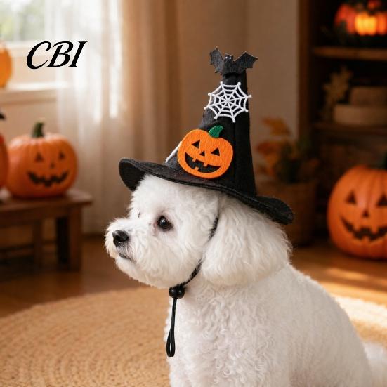 Elastic Strap Pet Hat Halloween Dog Hat, Adjustable Cat Witch Pumpkin Bat Cobweb Medium-sized for Small Medium Dogs Cats Holiday Costume Photo