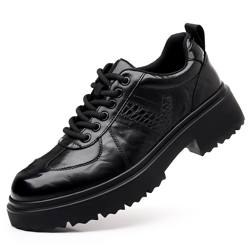 Fashion Casual Leather Shoes Men Thick Bottom High Quality Running Sneaker Outdoor Lace-Up Antiskid Business Shoes Flat Designer Shoes
