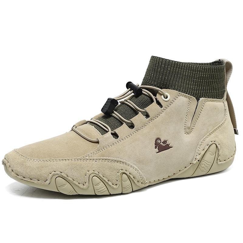 Autumn and winter socks, high-top leather boots, velvet cotton shoes, genuine leather Martin boots, men's shoes, tooling, velvet to keep warm