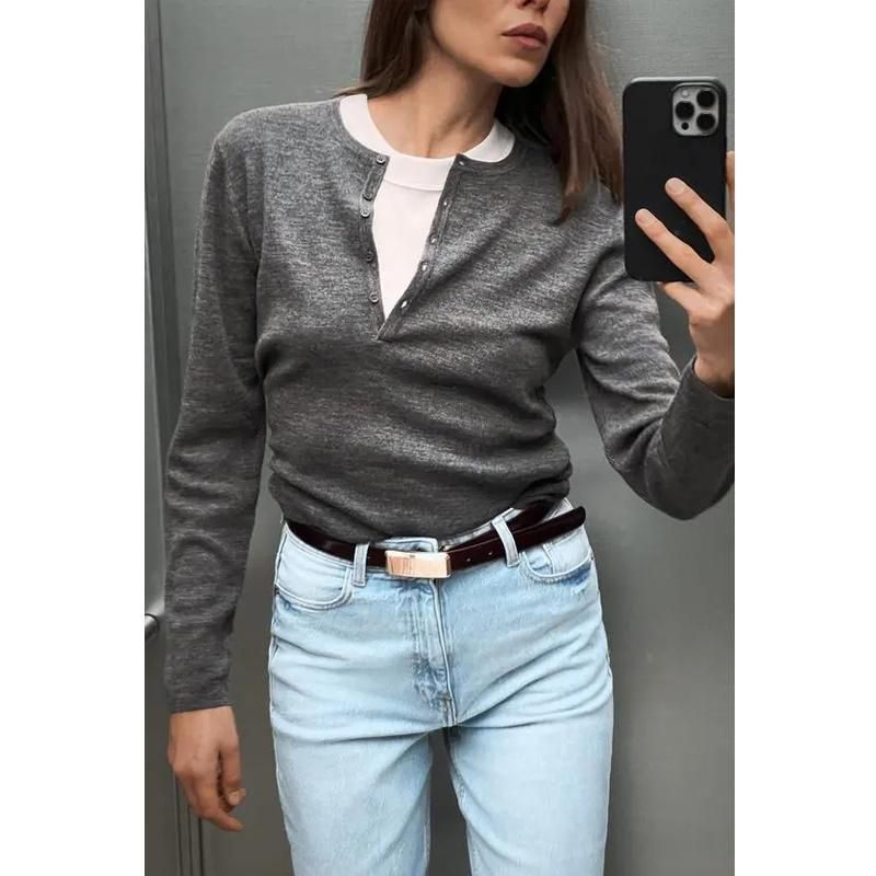 Fall and Winter New Women's Clothing Wool Blend Long Sleeves Round Neck All-Matching Knitting Sweater 3893142 2893142