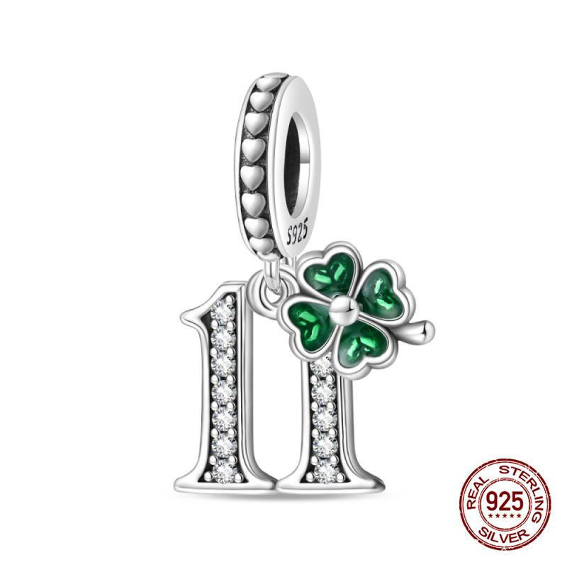 Original Charms Copper Lucky Four Leaf Clover Number Charms Beads Fits 3Mm Original Bracelet Women Diy Jewelry Gift