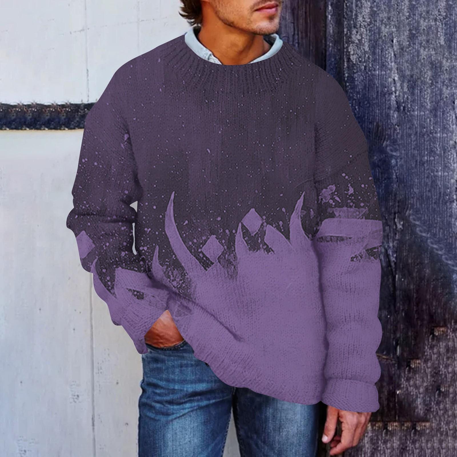 

Мужской принтованный искусственный свитер, толстовка с круглым вырезом, свободный топ с длинными рукавами XL фиолетовый