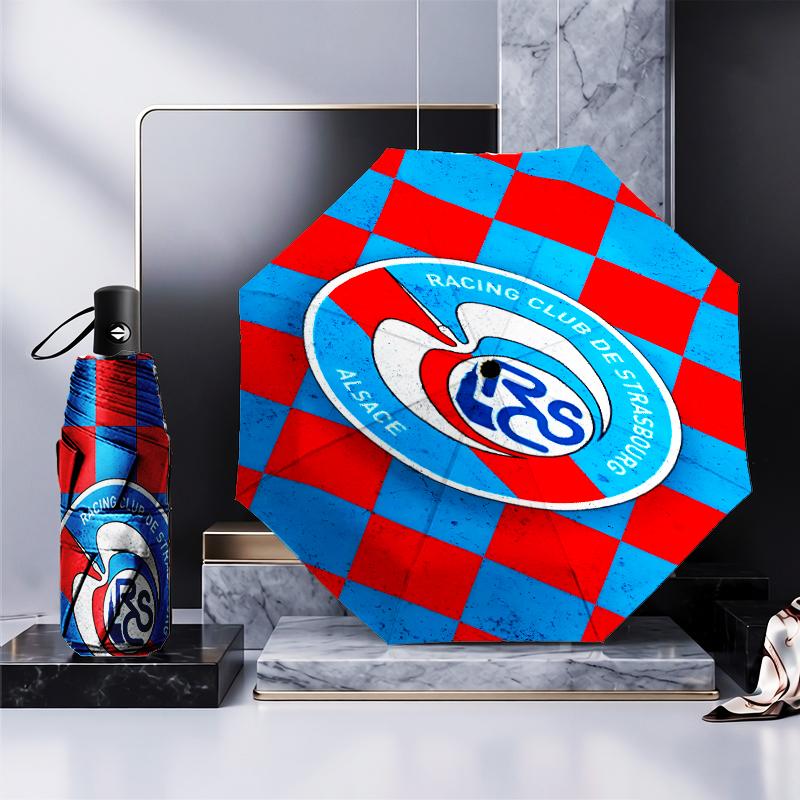 Football Strasbourg Crest Umbrella 8-Frame for Travel, Camping, Casual Lightweight Portable Umbrella, Essential for Every Family Holidays Gift