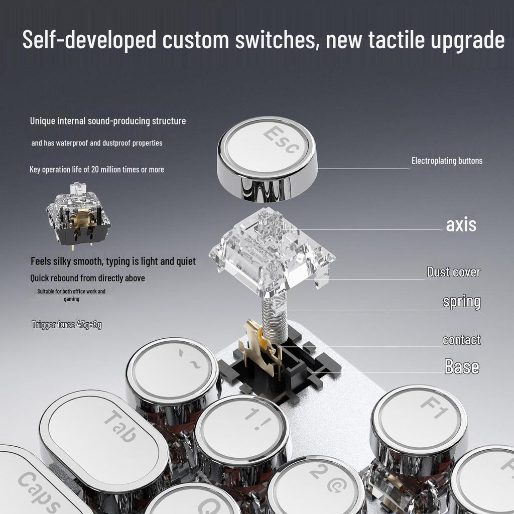BOW Hangshi G9 Punk Retro Wired Mechanical Keyboard with Round Keycaps for Office and Desktop Computers