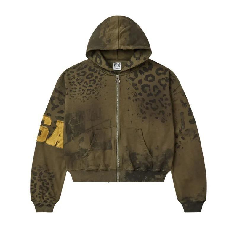 Unisex Hooded Zip-Up Sweatshirt With Camo Print Loose Fit Streetwear Teens Adults