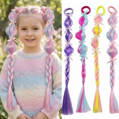 2PCS Colorful Children's Wig Braids Handmade Colorful Braided Hair Ties  Costume Party