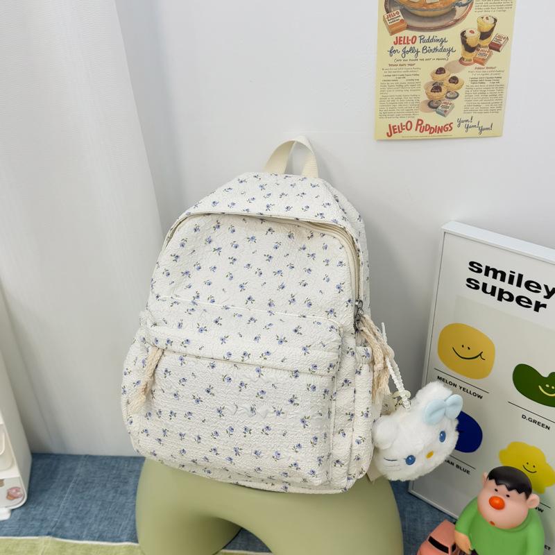 Schoolbag New Japanese Ins Style Literary Floral Schoolbag Women's High Value Fresh and Versatile Backpack Leisure Travel Backpack
