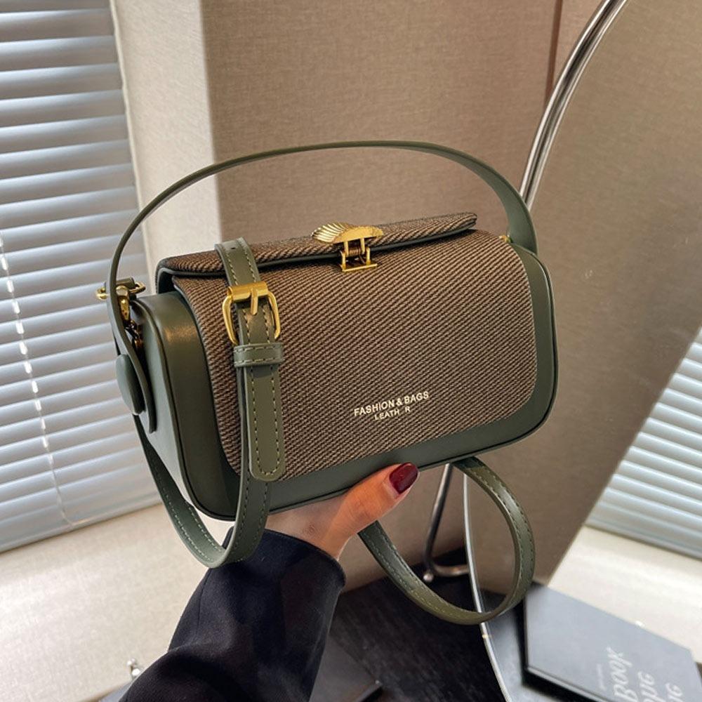 Chic Solid Color Shoulder Bag Box Shape Large Capacity Flap Handbag Leather Shoulder Satchels Women Evening Box Shape