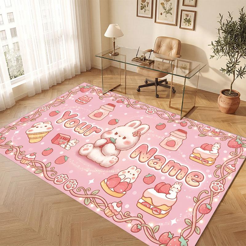 Cute Food Theme Crystal Velvet Floor Rug Personalized Custom Name Text Warm Carpet Home Decoration