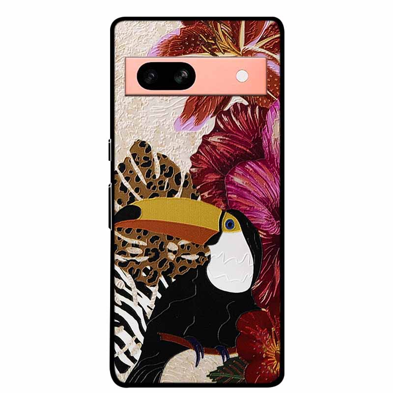3D Flowers Case For Google Pixel 7a 5G Case Emboss Relief Floral Black Silicone Soft Back Covers For Google Pixel 7a Case Fundas