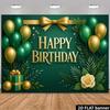 2D Green Gold Happy Birthday Backdrop Banner Balloon Bow Leaf Party Background Decor