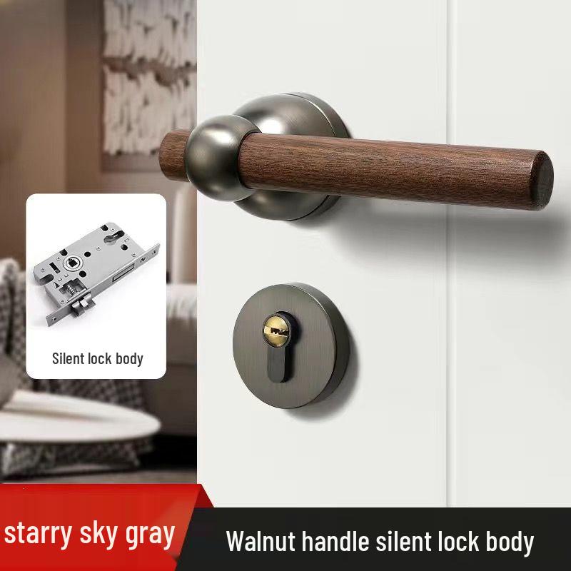 Chinese Style Minimalist Magnetic Walnut Wood Silent Bedroom Door Handle