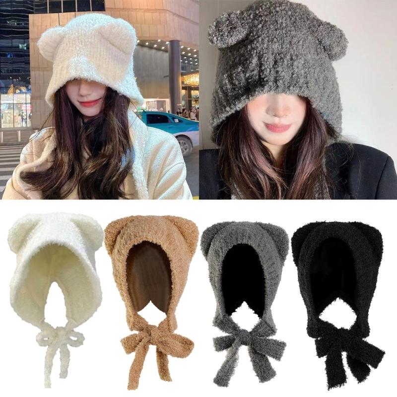 Cartoon Beanie Hat Warm Bucket Hat Cute Ear Protective Cap Cold Weather Bonnet