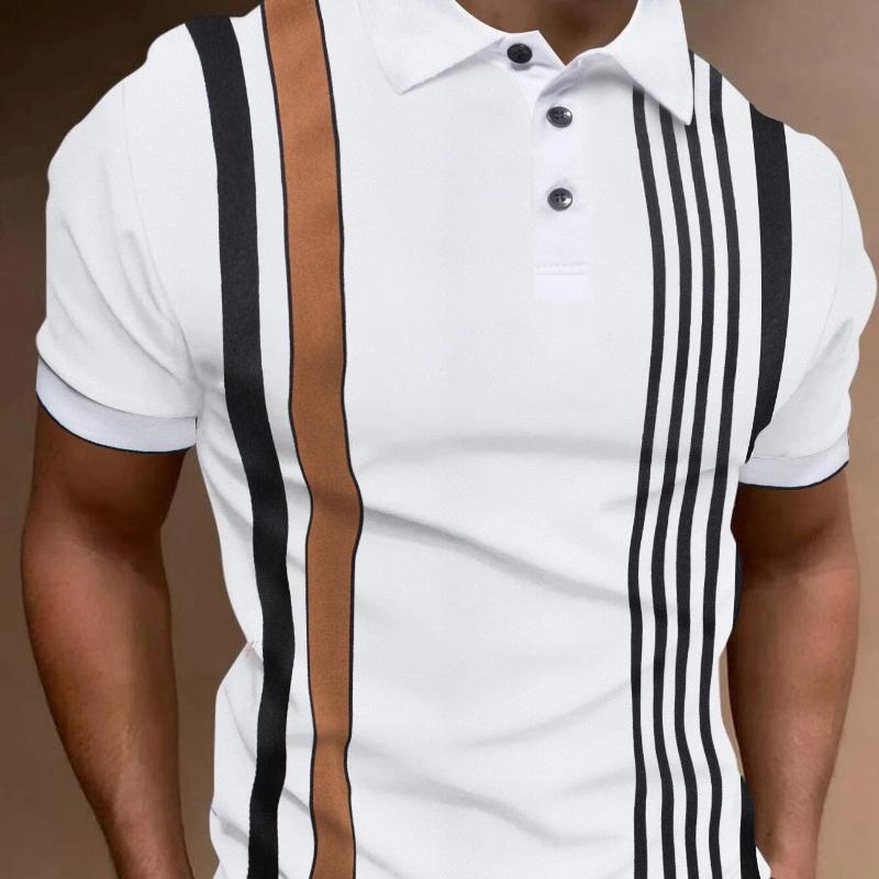 Fashion Men's Short Sleeve Striped Printed Button Polo Shirt T-Shirt Tops for Men
