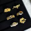 Palace style mixed and matched flower brushed hollow retro inlaid temperament open ring women's exquisite light luxury fashion ring