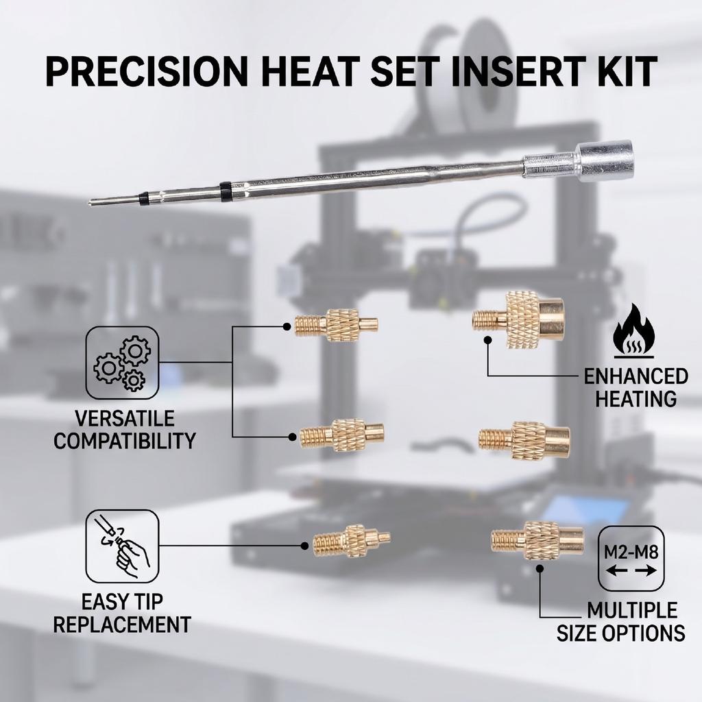 Heat Set Insert Tool Fit for C210 TS21 HS-02B Soldering Iron M2-M8 Brass Hot Melt Insert Nut Insertion Kit