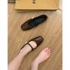 Black Pearl Square Head Flat Shoes French Gentle Evening Shoes Women's Retro Mary Jane Shoes