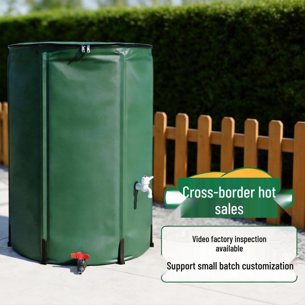 Foldable Outdoor Rainwater Collection Bucket with Lid for Garden Landscaping and Home Use