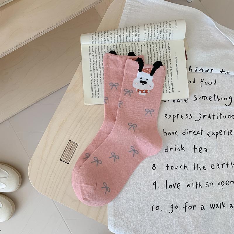 Women Socks Cartoon Cat Dog Japanese Kawaii Cute Middle Tube Socks Women Autumn and Winter Retro Long Socks