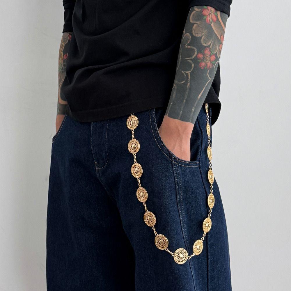 Jeans Chain Round Disk Waist Chain Zinc Zinc Zinc Alloy Pants Chain Personality Punk Belt Chain  Female