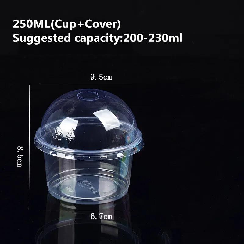 50pcs Dessert Cups with Lids 250ML/300ML Plastic Pudding Cups for Ice-Cream Mousse Picnic Party Packing - Set of 50