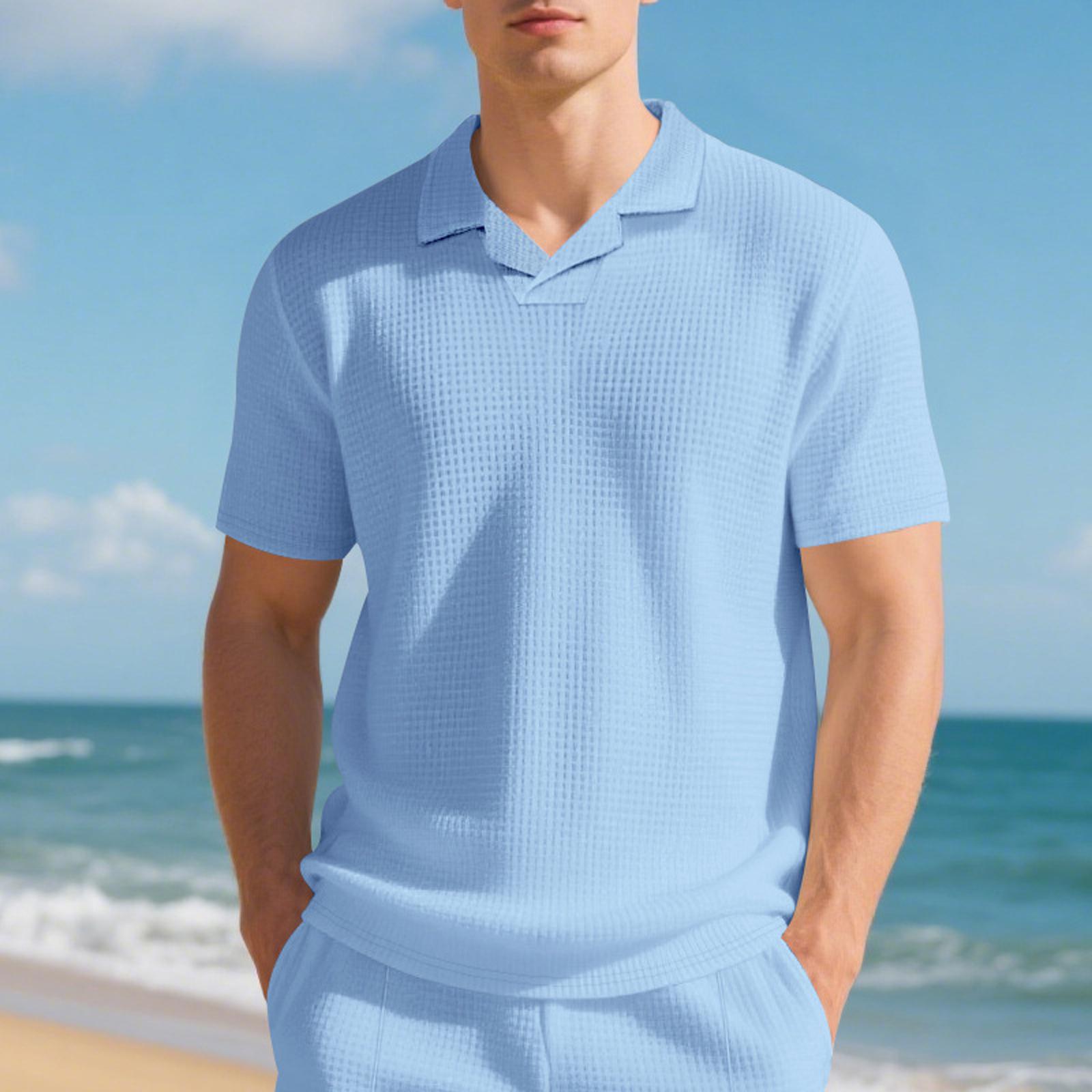 

Men s V Neck Shirts Small Checkered Lapel Short Sleeve Golf T,Shirts Slim Fit Color Ribbed Soft Comfy Tees L