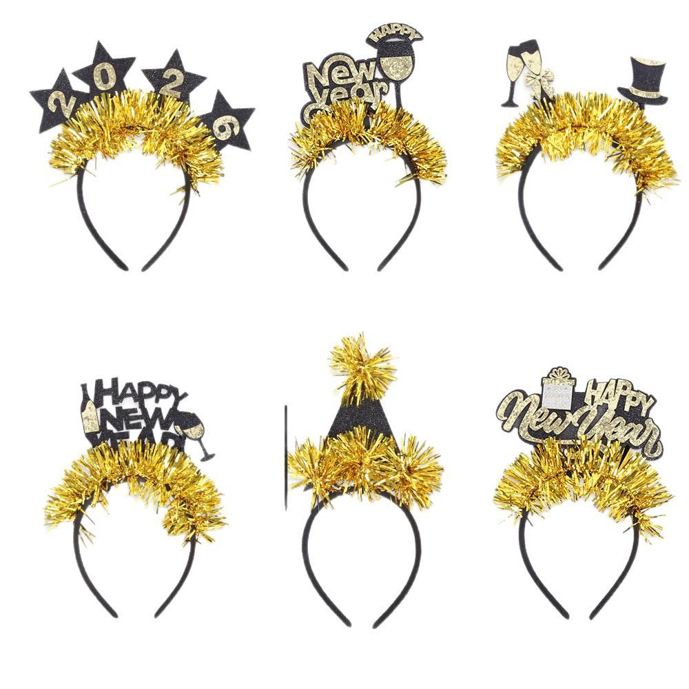 Christmas and New Year Decorations, Headbands, New Year's Eve Party Photo Atmosphere Props, Champagne Goblets, Letter-colored Ribbon Headbands