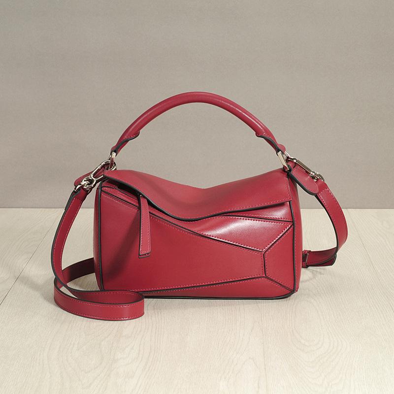 Tendência 2024: Bolsa Transversal Feminina de Couro Genuíno com Costura Geométrica Xi Mengyao - Bolsa Travesseiro Grande