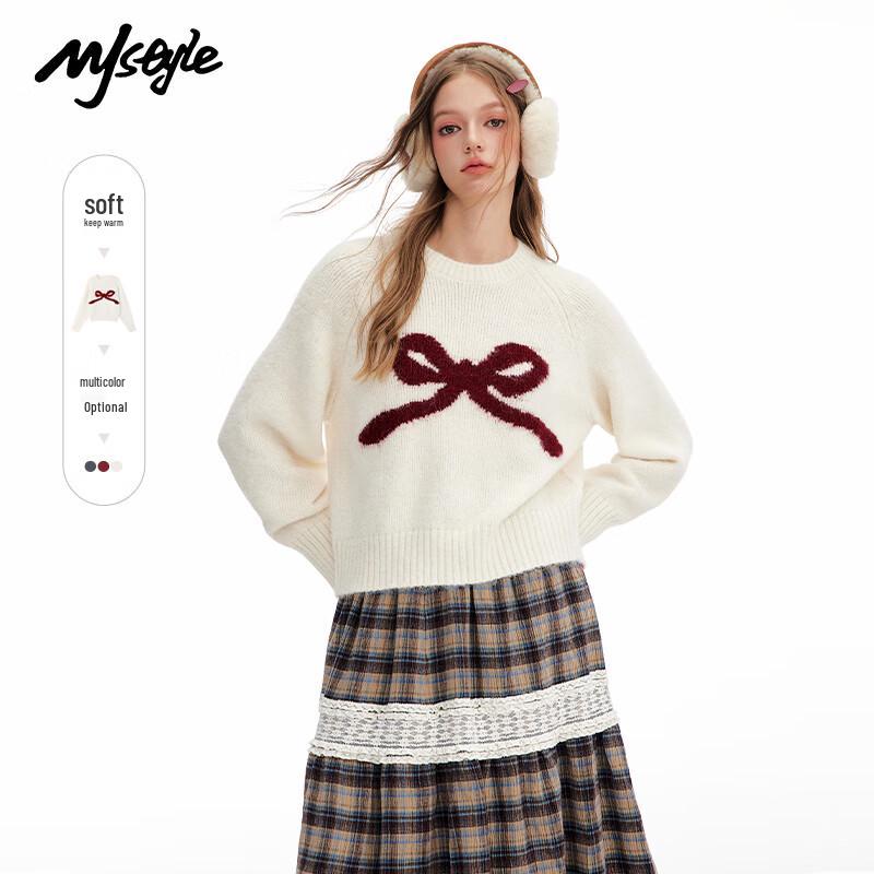 

MJ STYLE Women s Contrast Bow Knit Sweater S