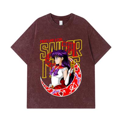 275 GSM Washed T-shirts 100% Cotton Sailor Moon V6 Mars Print Unisex Heavy Cotton T Shirt