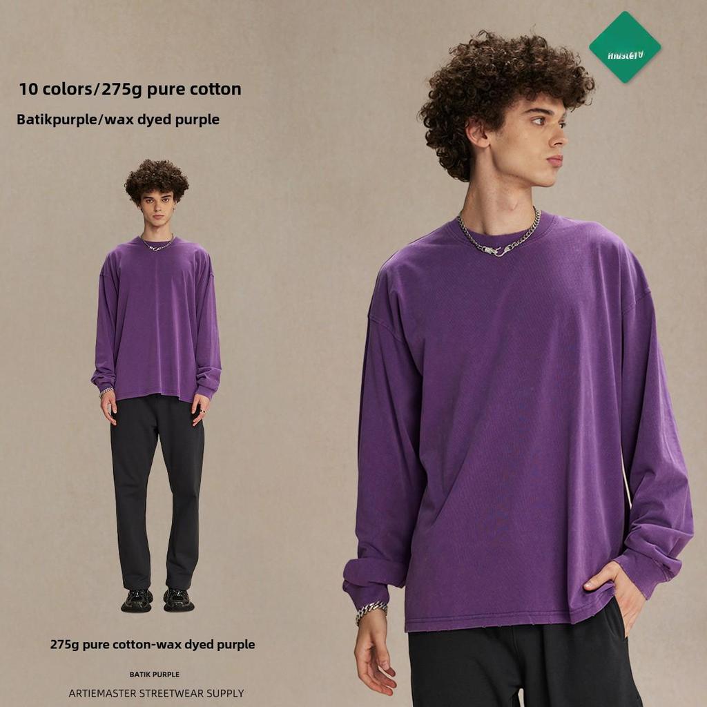 2024 Autumn/Winter Retro Batik Washed Long-Sleeve Men's T-Shirt - Heavyweight 275g, Round Neck, Unisex Style