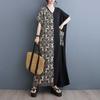 Summer Vintage Colorblocking 200 Pounds Long Dresses Big Pockets V-Neck Dresses