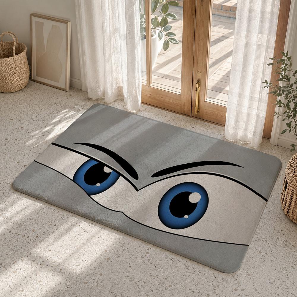 New Cartoon Big Eyes Floor Mat Flannel Rug Non Slip Absorbent Soft Washable For Entryway Hallway Bathroom Kitchen Decor