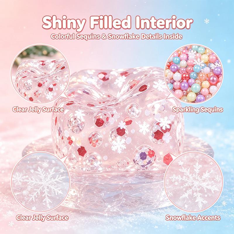 Natale Spremibile Rimbalzo Lento Morbido TPR Fidget Fiocco di Neve Incastonato Glitter e Design a Bolle Anti-Ansia Adulti