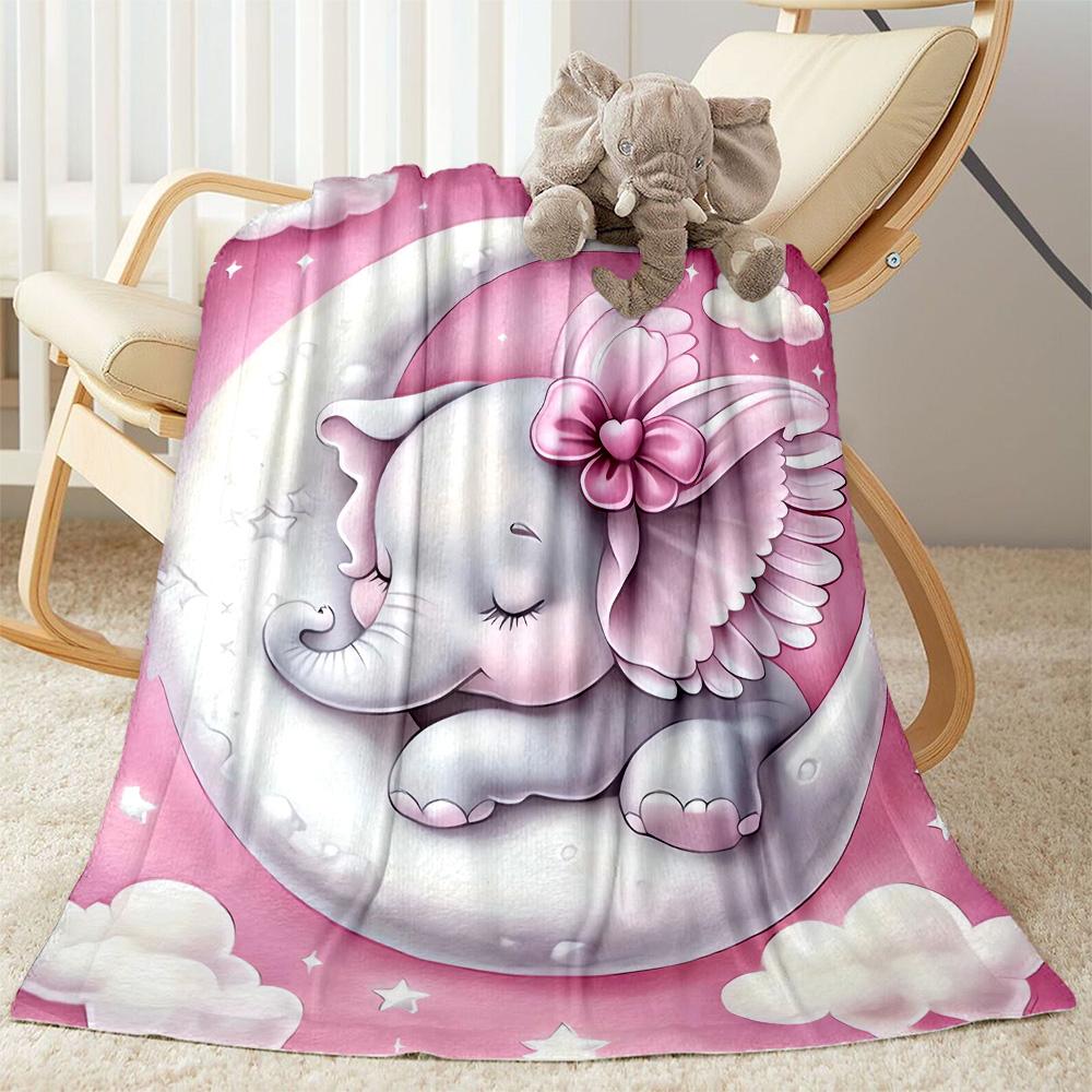 1pc Cute Elephant On Moon Blanket Soft Comfortable Lightweight Perfect for Travel Camping Picnics Sofa Office Bed Living Room Ideal Gift for Friends