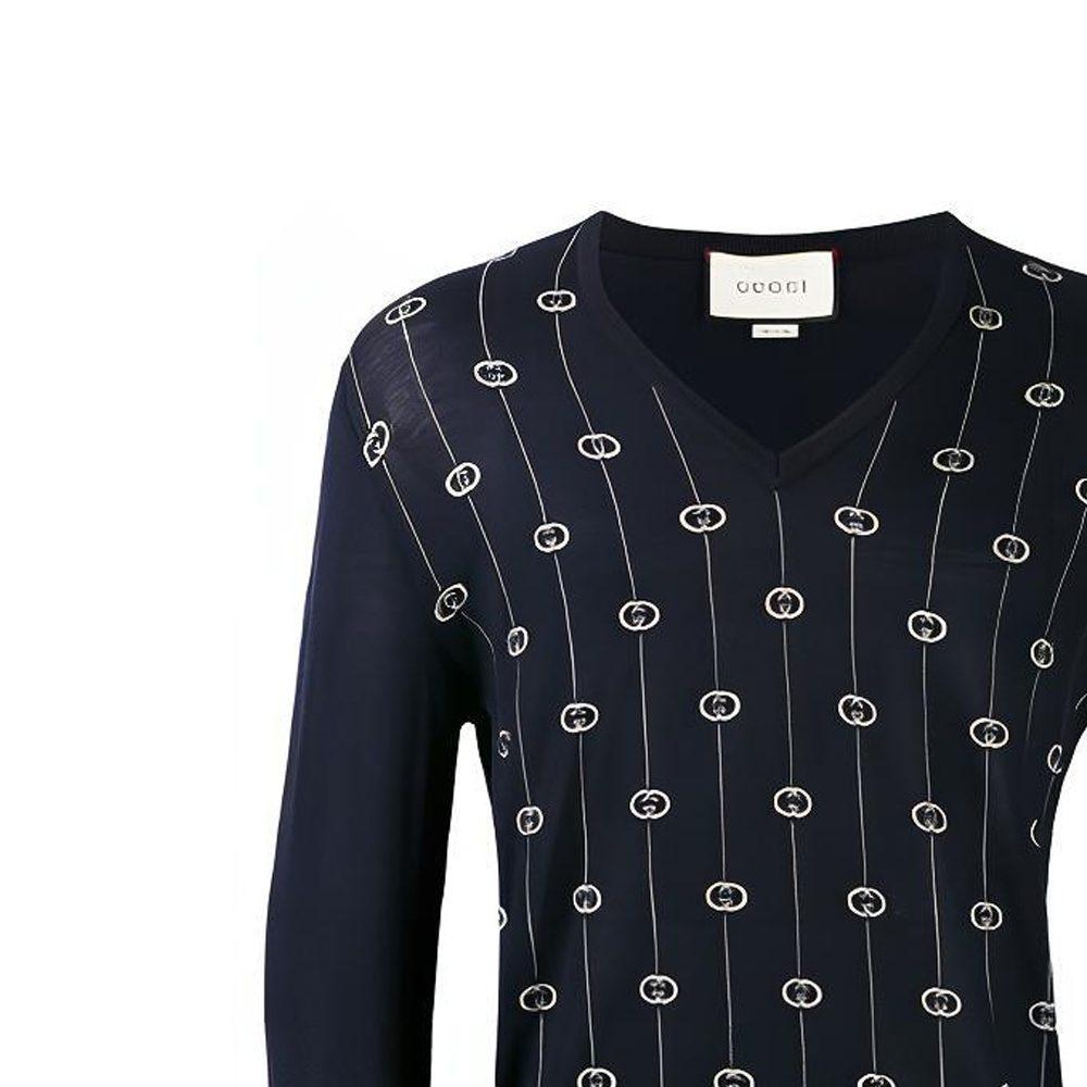 Gucci Sweaters Men's Dark Blue V Neck Moderate 576902XKAUM