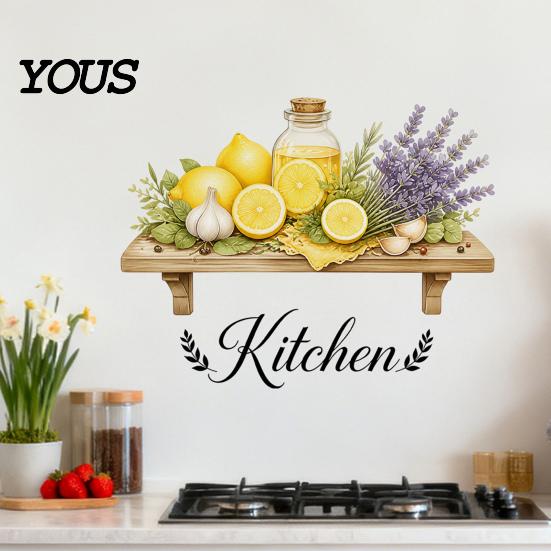 Adesivi Murali in PVC, Adesivi per Cucina ad Acquerello, Pianta Verde Limone Teiera Auto?Adesivi Decorativi, Materiali per Ristrutturazione Casa, Decorazione Impermeabile per Fornelli