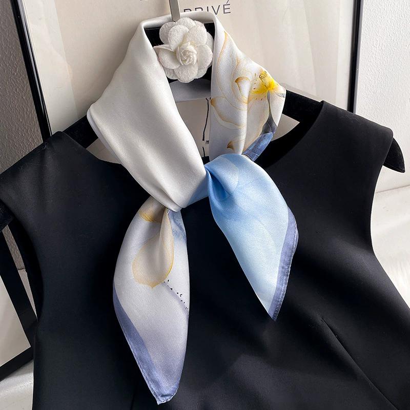 100% Pure Silk Scarf Women Neck Square Headband Scarves Bandana  Fashion Hijab Poncho Scarves Pashmina  Female Foulard 53cm