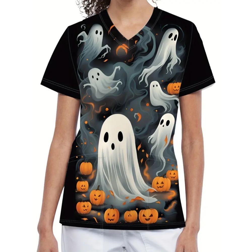 Uniforme Quirúrgico de Mujer para Halloween Estampados de Calabaza Estampado Feliz Escote en V Top de Enfermería Oferta Regalo para Personal Médico Uniforme Clínico