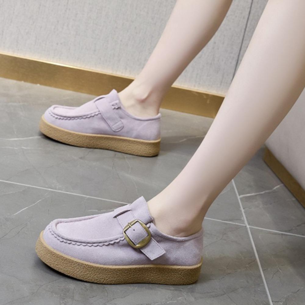 Women's Loafers Genuine Leather Woman Shoes Spring New Matte Leather Casual Shoes Women's Platform Belt Buckle Women's Shoes