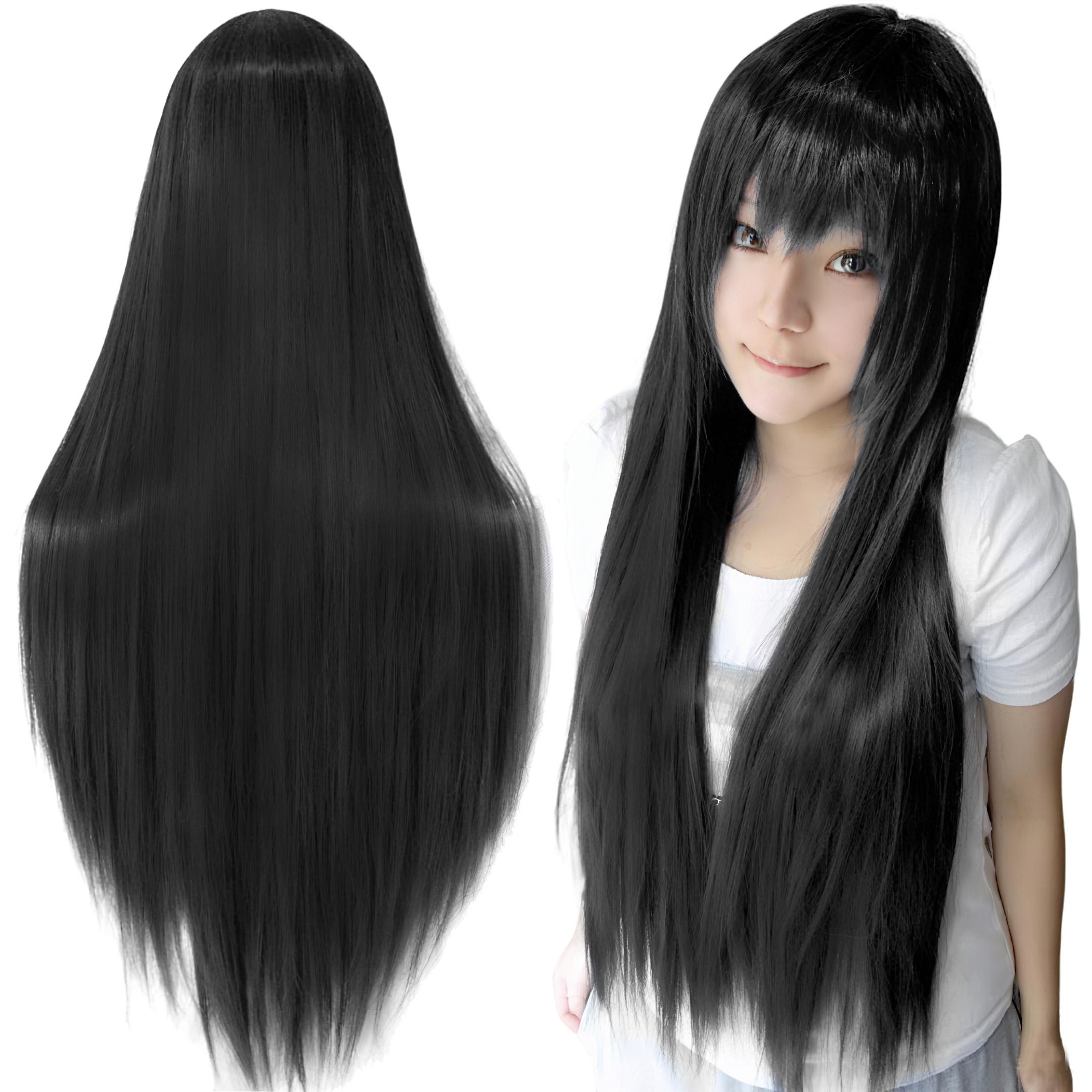 Synthetische Zwarte Pruik Cosplay Pruiken Steil Lang Haar Hinata Hyuga Cosplay Haar Enma Ai Kostuum Pruik 32inches black