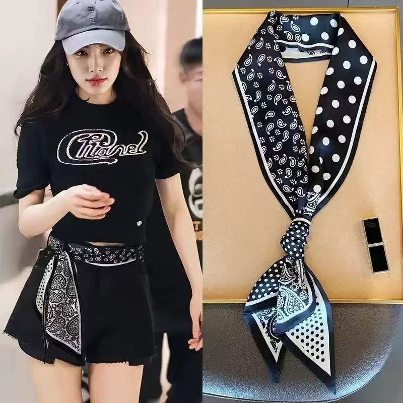 Women's Double-Sided Silk Ribbon Scarf - Elegant Korean Style, Ideal for Spring/Summer, Versatile for Neck or Head