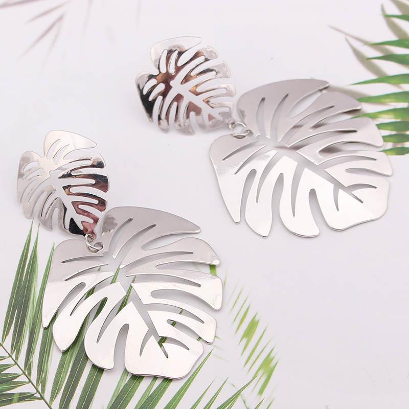 New Monstera Leaf Statement Dangle Earrings for Women Colorful Acrylic Metal Drop Earrings Exaggerated Ear Jewelry Pendientes