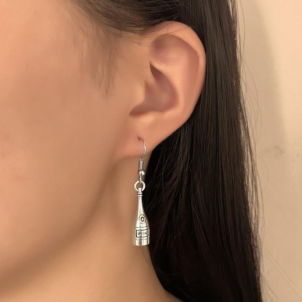 Cross-border personality, retro fashion trend, gothic style, various ancient silver wine bottles, earrings, ear hooks, hip-hop punk niche