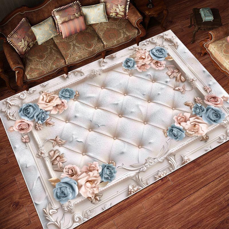 European Pastoral Style Carpets Living Room Flower Home Carpet Non-slip Bedroom Decorative Rugs Washable Entrance Door Mat