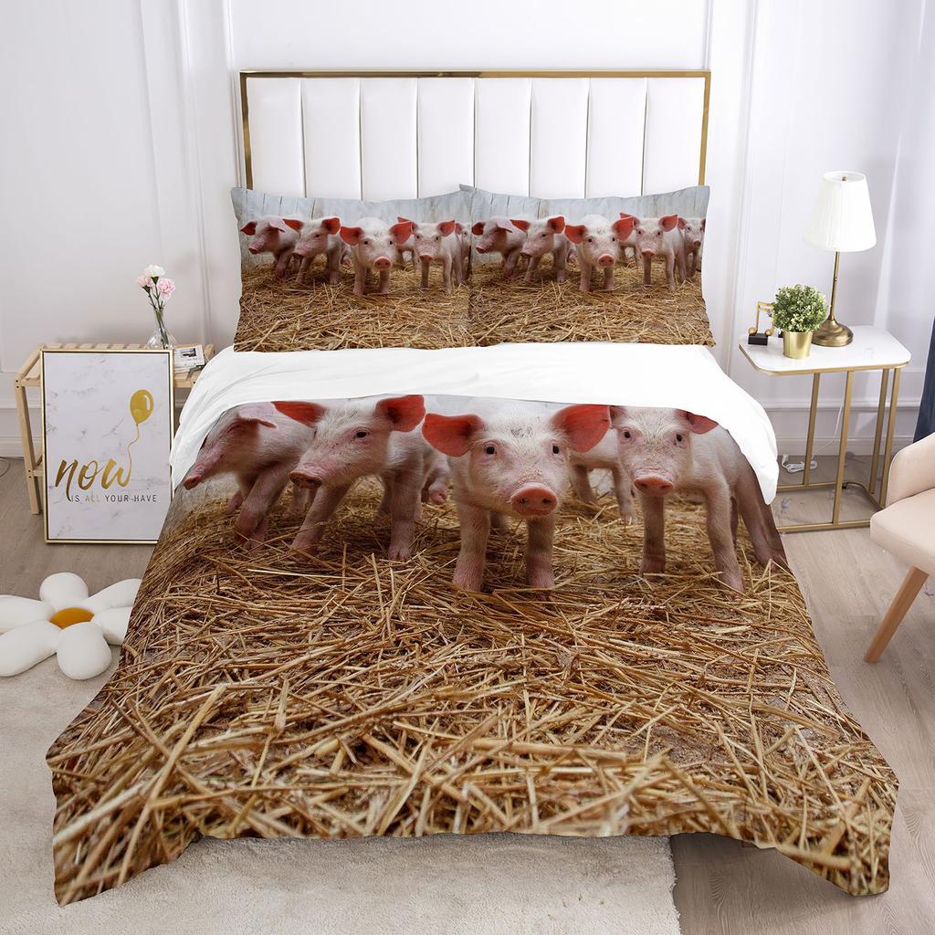 Comforter Pig Queen Size Microfiber Cute Pig Animal Theme Twin Bedding Set Farm Animal 2/3Pcs For Boys Girls