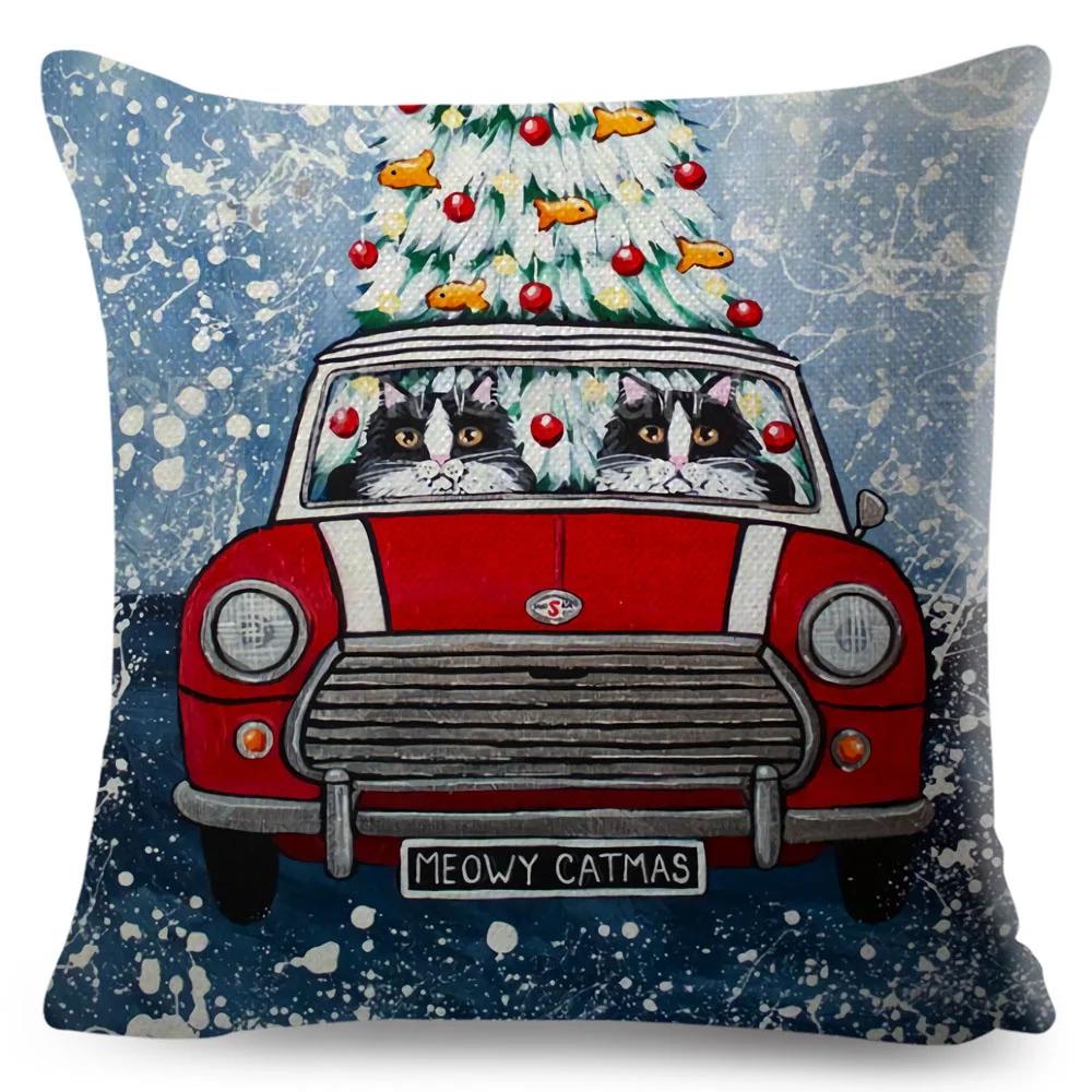 Cartoon Driving Car Cat Cushion Cover Decor Cute Pet Animal Pillowcase Polyester Pillow Case for Sofa Home Children Room 45x45cm