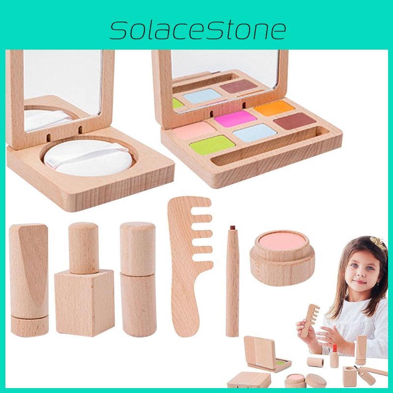 Wooden Makeup Toy Set For Kids Lipstick Eyeshadow Blush Pretend Play Cosmetics Kit